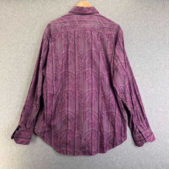 Men's‎ Robert Graham Large Long Sleeve Striped Paisley Button-Up Shirt Purple - Picture 8 of 14